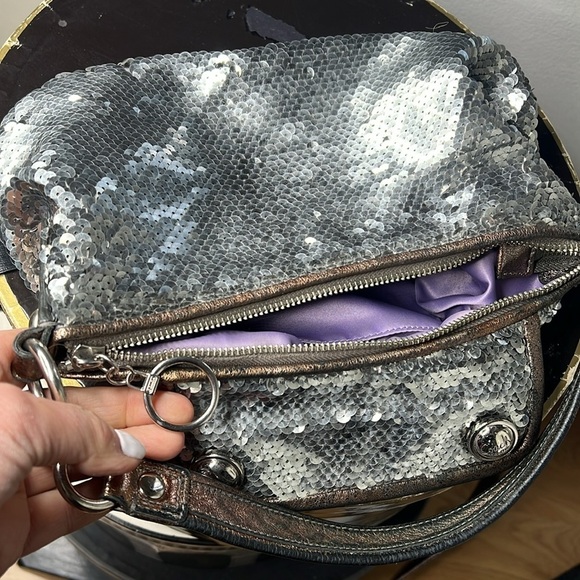 Coach Poppy H-1069 15381 Silver Gray Sequin Shoulder Crossbody Bag - Picture 13 of 16